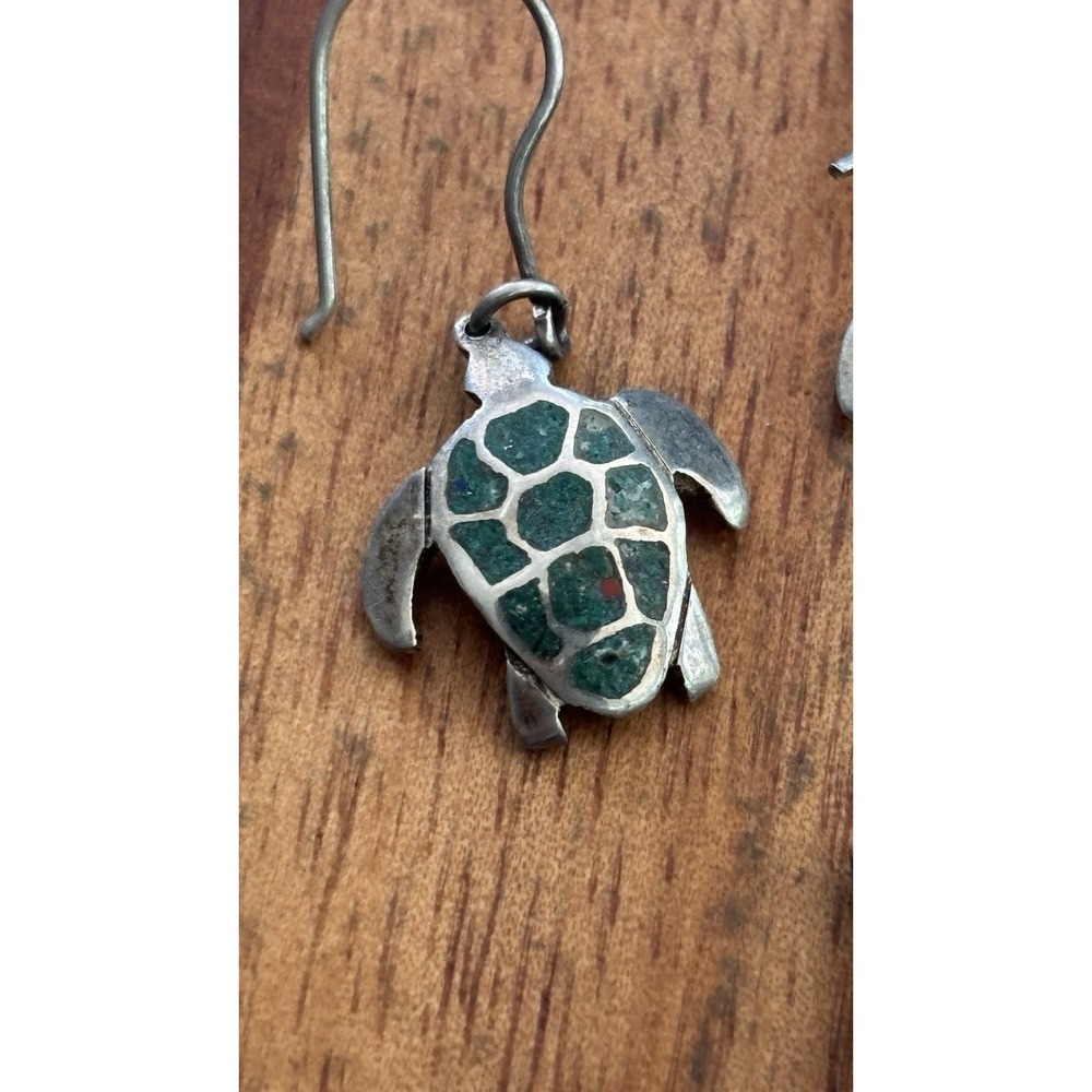 Sterling Silver & Green Turtle Dangle Earrings And Pendant Set - Picture 3 of 6